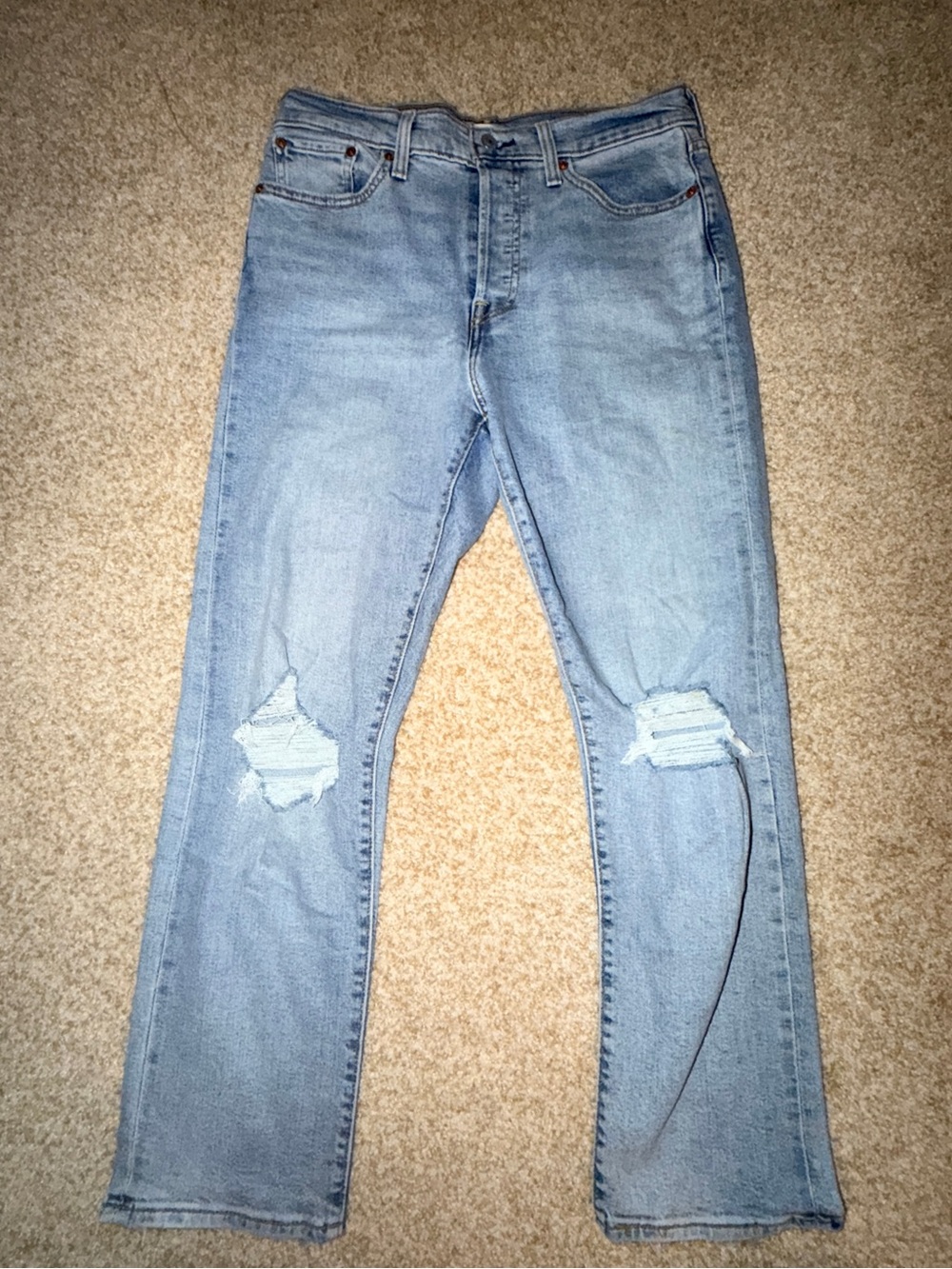 Levi's Light Blue Straight Men's Jeans with Knee Rips